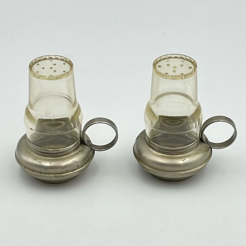 Vintage Plastic & Metal Salt Pepper‎ Shakers Lantern Set Style Mid Century 1950s